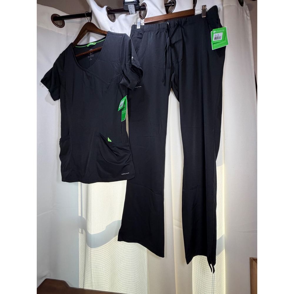 HH Works by Healing Hands Black Scrub Set Madison Top 2525 Rebecca Pant 9560 S